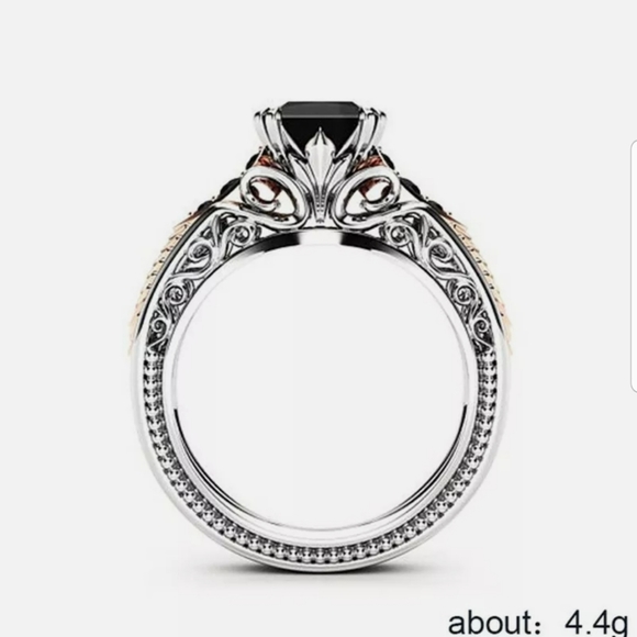 Brand New two tone silver/gold black sapphire ring - Picture 2 of 5